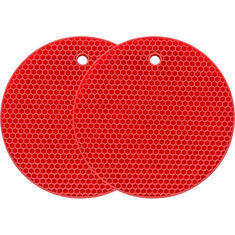 Silicone Trivet Mat Heavy Duty Multi-Purpose Drying Mat, Pot Holder, Waterproof, (2 Pack) Non-Slip, Flexible, Durable (Red) (1/5)