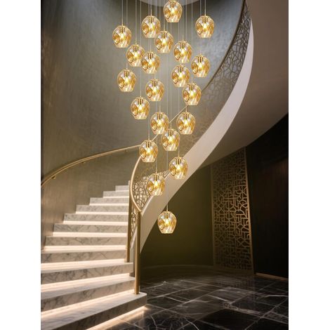 Escalier Suspendu Lustre,Plafonnier Lustre Verre Boule Suspension,Lampe Led,Grand Multi Ampoule Luminaire Suspendu Pour Salon,Cage Descalier,Couloir,Villa (1/5)