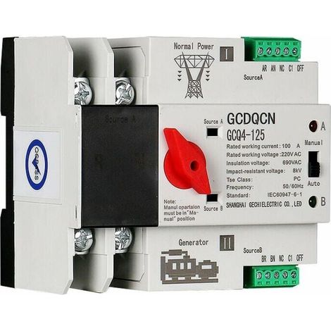 2P100A Dual Power Automatic Transfer Switch, PC Level Isolated Millisecond ATS Switch, Rail Mounted (1/4)