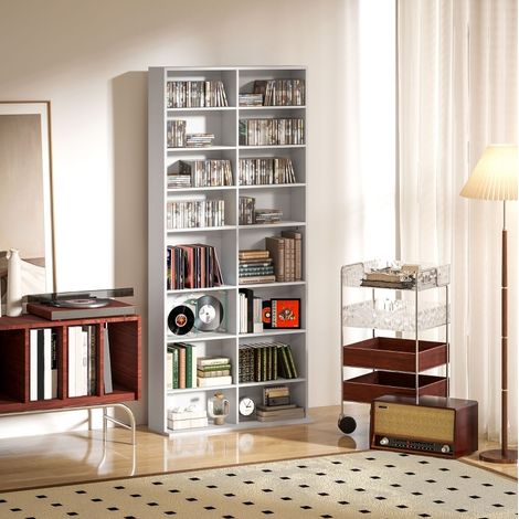 CD/DVD/Blu-ray-Regal mit 14 verstellbaren Einlegeböden, 78,5 x 24 x 175 cm, Weiß HAVRYA (1/5)