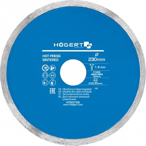 Högert Technik - Disco de diamante fino 230 mm - El disco de diamante está diseñado para cortar las baldosas cerámicas y para cortar las superficies de los materiales de construcción