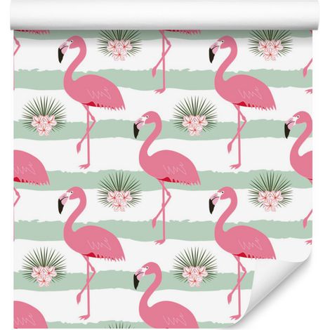 Papel pintado de flamencos rosas para salón y dormitorio, 50x1000 cm. (1/5)
