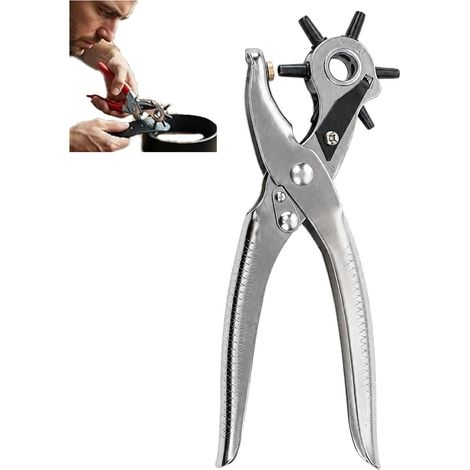 Rotary Leather Punch Set With Multi-Size Tips, Leather Punch Pliers, Belt Hole, Punch Cutter, Belts, Cardboard And Crafts, Silver (1/5)