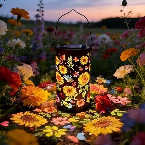 Illuminazione da giardino a energia solare, lampada solare da giardino a forma di girasole colorato, lampada a sospensione con effetto luce a girasole, illuminazione da giardino solare impermeabile (1/5)