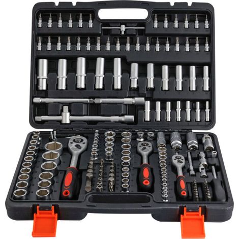 Qiyao – Coffret multi-outils 172 pièces – Douilles 1/4', 3/8' et 1/2' – Clé à cliquet rapide – Rallonges et accessoires inclus (1/5)