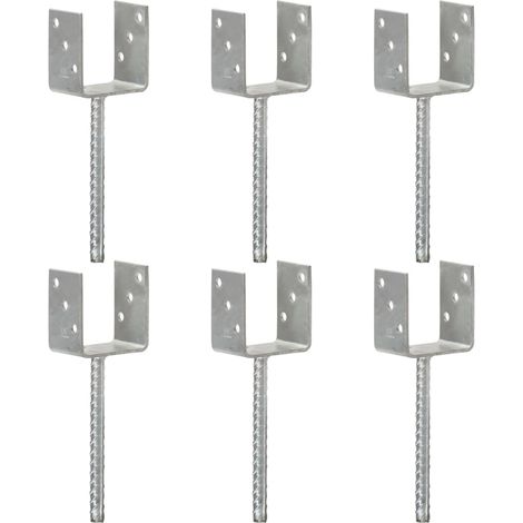 Supports de poteaux, lot de 6, argentés, 9 × 6 × 30 cm, acier galvanisé