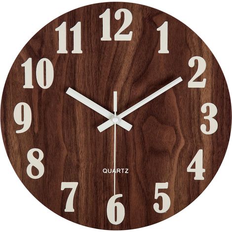Leuchtende Wanduhr, 30 cm Nachtlicht-Wanduhr Holz-Wanduhr Tootless Küchenuhr für Zuhause, Büro, Küche, Wohnzimmer und Schlafzimmer (Dunkelbraun) (1/5)