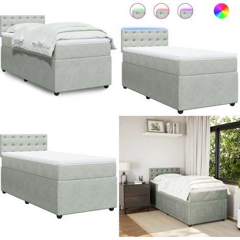 Boxspringbett mit Matratze Hellgrau 80x200 cm Samt - Boxspringbett - Doppelbett - Samtbett - Hellgraues Bett - LED Beleuchtung - Home & Living (1/5)