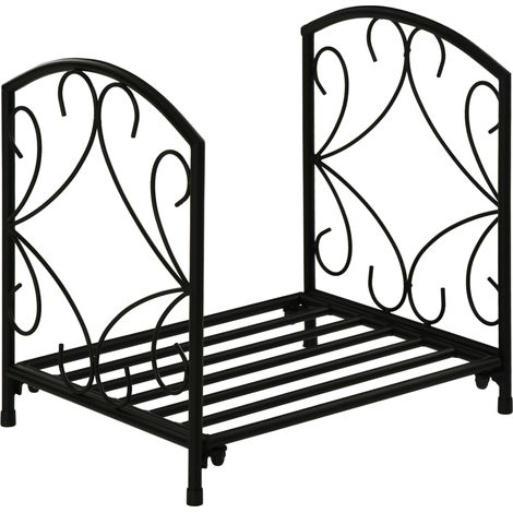 easycomfort portalegna per camino da interno ed esterno in metallo, 50kg di legna, 39.5x31.5x39.5cm - nero (1/5)