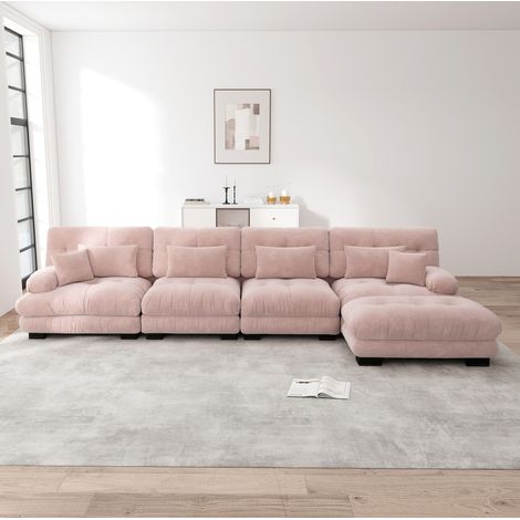 Modulares Ecksofa 4-Sitzer aus rosa Chenille mit mobiler Ottomane HAVRYA (1/5)