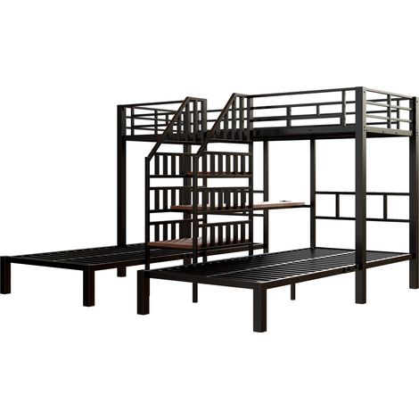 Litera 90 x 200 cm de metal y MDF, 3 camas, negro (1/5)