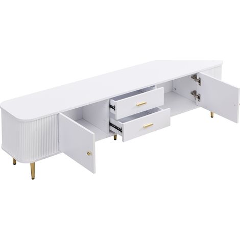 ELVMI Mobile TV con 2 Ante e 2 Cassetti, Angoli Arrotondati e Fianchi Ondulati, per Soggiorno, in MDF, Bianco, 170×34×45 cm (1/4)