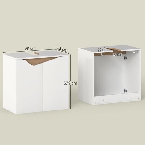 Lavabo en et armoire sous-meuble portes fermeture douce blanc salle de bain taille 60 x 35 57.9 cm avec couleur pour style (1/5)