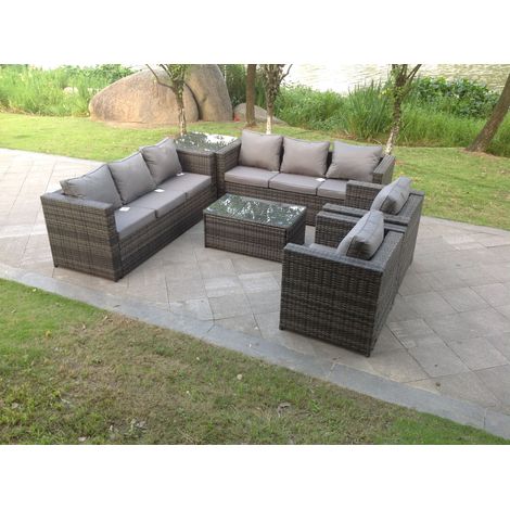 Fimous 8 Seater Outdoor Rattn Garden Furniture Sofa Set Rectangular Coffee Table Lounge Sofa Chair With Side Coffee Table (1/2)