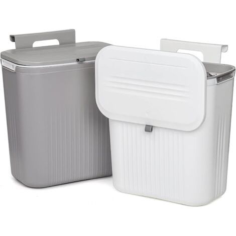 Sunxury – Poubelle sous évier 2 pièces – Poubelle suspendue avec couvercle – Capacité 9L – Plastique sans BPA, inodore – Installation murale ou sur comptoir (1/4)