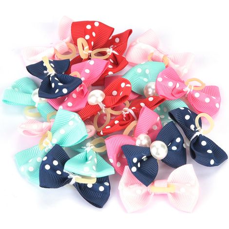 20 Pièces Bandeaux Élastiques à Noeud pour Chiens, Accessoires de Toilettage pour Chiot et Teddy, Couleurs Assorties (1/5)