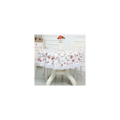 Nappe Toile cirée PVC Ronde, avec Motif Floral et Dentelle, Nappe Ronde Anti Tache Impermeable Nappe de Table Toile Cirée de Salle à Manger, pour Salle à Manger, Jardin, Café,Fête 180cm (1/4)