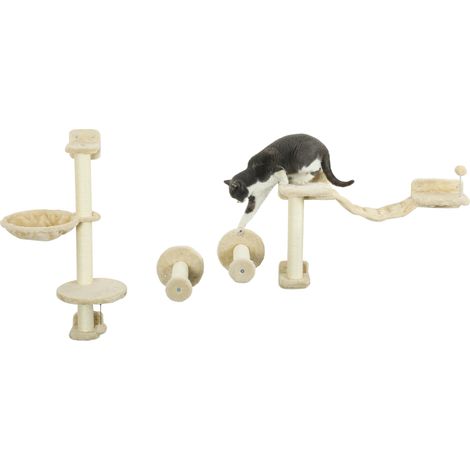 Set da arrampicata per gatti composto da 4 pezzi: amaca, palla e piattaforme. Dimensioni: 84,5x19x54 cm, colore beige.