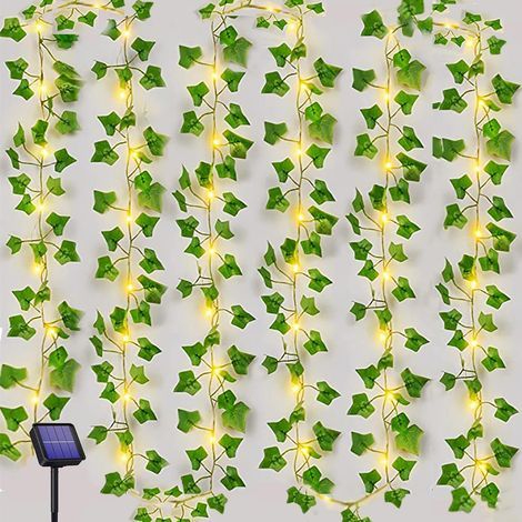 10 m lange Solar-Lichterkette mit 100 LEDs, künstlichem Efeu-Design, 8 Leuchtmodi, wasserdicht, für Gartenpartys und Schlafzimmerdekoration [Energieklasse (1/5)