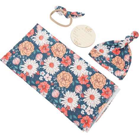 Ensemble de 4 pièces pour bébé : couverture à imprimé floral et bandeau, respirant et doux, type 4 (1/5)