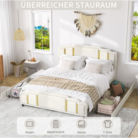 letto matrimoniale 160x200 con cassetti LED beige HAVRYA (1/5)