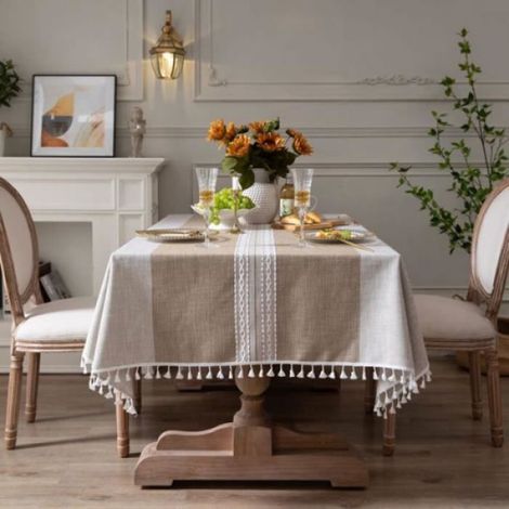 Nappe Anti-Tache - Coton Lin - Rectangle 140x180 cm - Pour Table Salle À Manger Et Table Basse - 1 Pièce (1/5)
