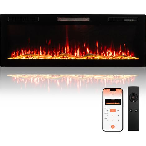 HOMAVO 50-Zoll Elektrokamin mit Heizung - 1000 / 2000W - App-Steuerung - Wand / Einbaukamin - 3D Flammenfarben - Timer (1/5)