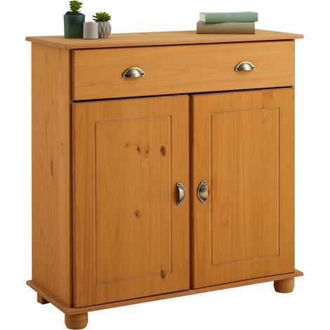 Idimex – Buffet salle à manger Colmar 90 cm en pin massif – Finition laquée – Grand tiroir et 2 étagères de rangement – Style classique vintage