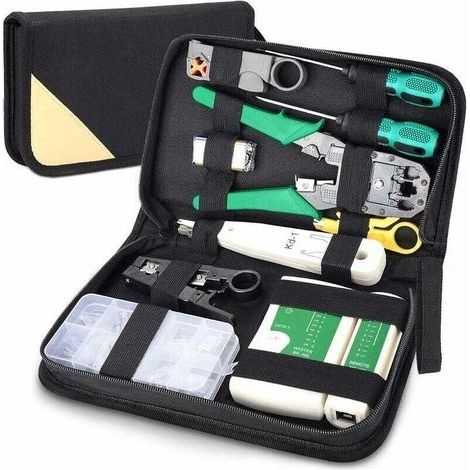 Testeur de Network Réseau Cable Kit d'outils de Réparation d'Ordinateur,12 en 1 Professional Maintenance de Testeur de Câble LAN,Pince à Sertir de Fil Réseau d'Outils (1/4)