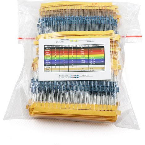 Kit de 2600 résistances de 130 valeurs couramment utilisées, résistances à film de carbone métallique 1 % 1/4 W, classification : résistances à gamme complète, résistances électriques fixes (1/5)