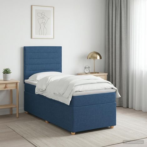 vidaXL Lit boxspring avec matelas Bleu 100 x 200 cm Tissu (1/5)