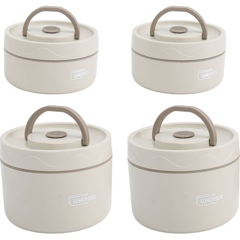 Eosnow Contenitore per il pranzo coibentato Bento Box termico portatile rotondo multifunzione sigillato in acciaio inossidabile 304 con borsa Beige 4 pezzi