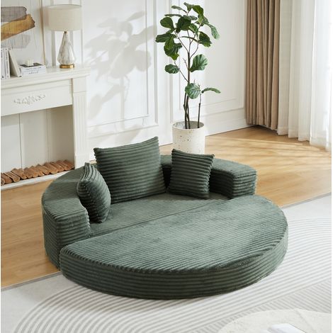 Divano letto trasformabile 2 in 1 in tessuto corduroy verde, 180 x 90 x 75 cm, REDOM (1/5)