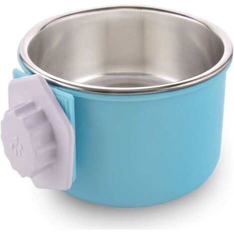 Hanging stainless steel dog bowl, removable round model, size L blue (1/5)