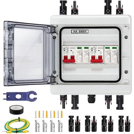 Boîtier de raccordement solaire avec protection multicouche, protection contre les surtensions, 2 entrées/2 sorties PV, interrupteur sectionneur DC40A, étanche IP65 (1/5)