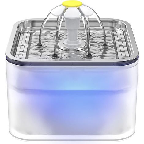 Fontana per gatti in acciaio inossidabile, fontana per animali domestici da 3 litri con luce LED per cani e gatti (trasparente) (1/2)