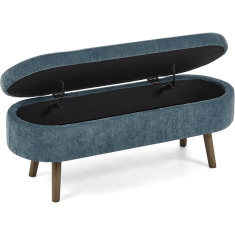 Banco de almacenaje azul de chenilla con patas de madera, 20 l, 110 x 40 x 42 cm, HOMVRA (1/5)