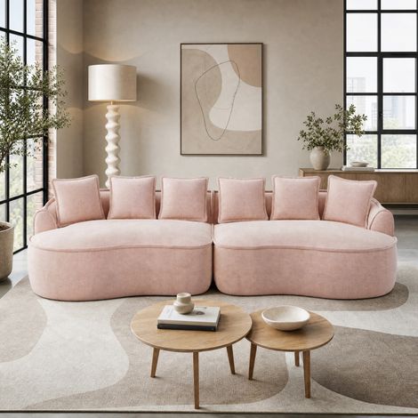 Divano modulare in chenille rosa senza montaggio, con seduta chaise longue extra profonda (1/5)