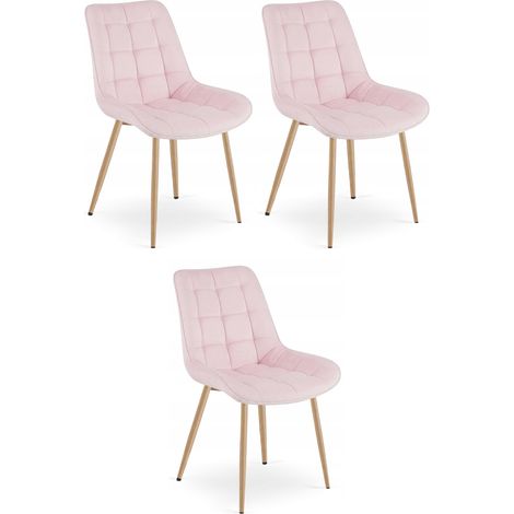 Chaise - leobert - bera - velours rose clairpieds chene - 54 x 60 x 88 cm - lot de 3 211770221 (1/5)