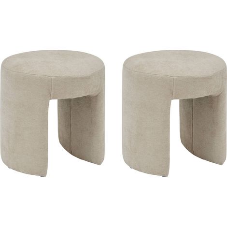 Lot de 2 Tabourets pouf revêtu en tissu Beige - Longueur 38 x Profondeur 38 x Hauteur 38 cm
