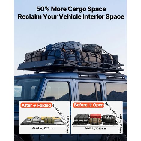 Panier de Toit pour Voiture, 1626x990x102 mm, Porte Bagage Voiture, Cadre en Forme X Pliable, Capacité de 90,72 kg, Galerie de Toit… (1/5)
