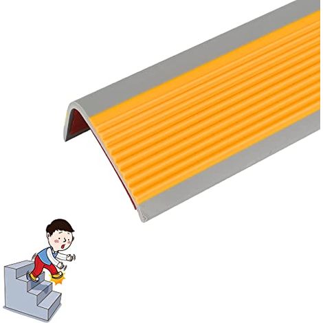 Nez de marche autocollant en PVC antidérapant en forme de L, longueur 1 m, protection de marche, pour escaliers intérieurs et extérieurs, jaune foncé (1/5)