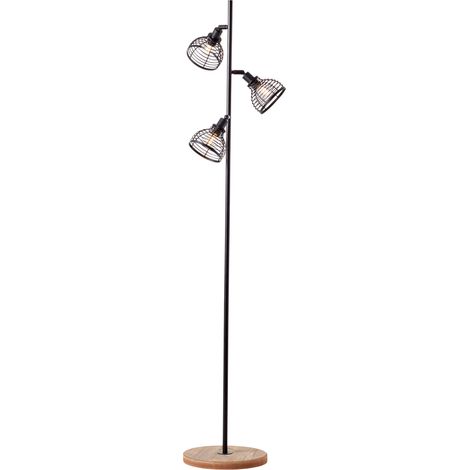 Brilliant Avia Standleuchte 3flg schwarz/holz, Metall/Holz, 3x D45, , 42 W
