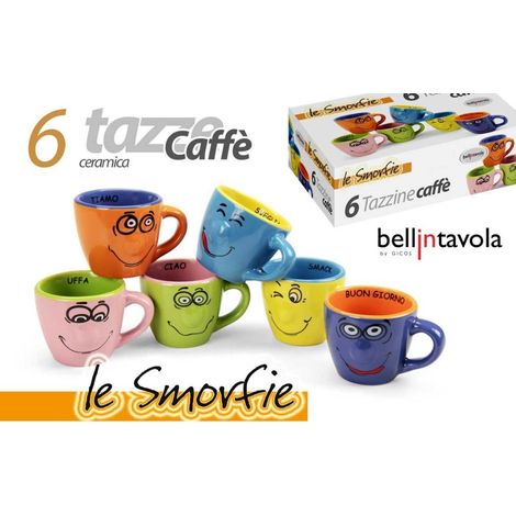 Set 6 Tazzine Tazze Caffè senza Piattini in Ceramica Le Smorfie (1/2)