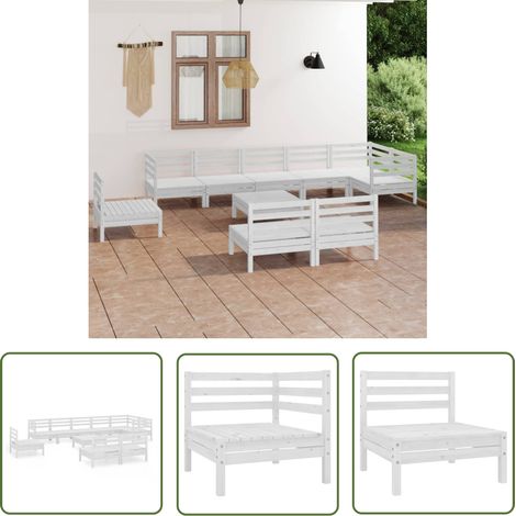 Salon de jardin 10 pcs - Canapé de jardin - Ensembles de Meubles d'exterieur - Bois de pin massif Blanc Chic-654618 (1/5)