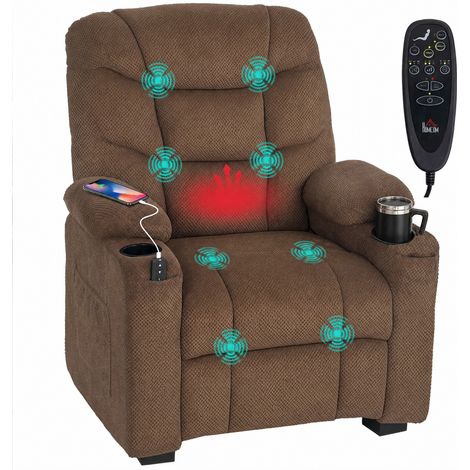 HOMCOM sillón relax reclinable eléctrico calor lumbar y masaje vibración, motor silencioso, función memoria, asiento ancho, bolsillos, portavasos, usb (1/5)