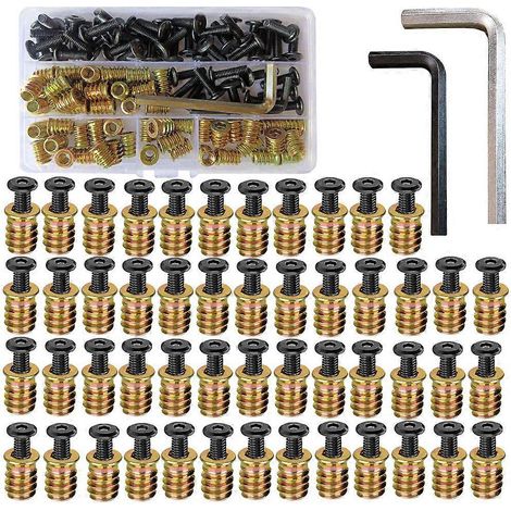 Kit de 100 pièces comprenant des inserts filetés M6 x 15 mm, des écrous et des vis à tête fraisée M6 x 20 mm pour le montage de meubles. (1/5)