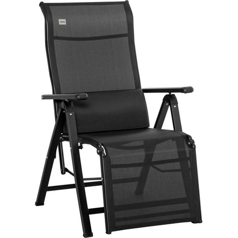 Outsunny silla reclinable plegable de jardín con respaldo ajustable en 9 posiciones, cojín lumbar y estructura de acero, negro