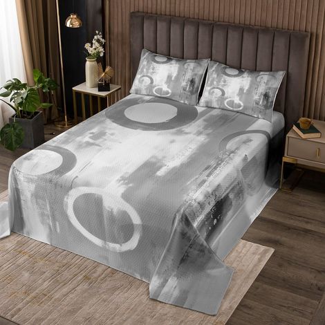 Couvre-Lit 170x230 Enfant Gris, Dessus de Lit 1 Personne Adulte Peinture À l'huile Grunge, Couverture de Lit Art Abstrait Moderne, Jetés de Lit Géométriqu Blanc, 1 Taie d'oreiller 51x75cm (1/4)
