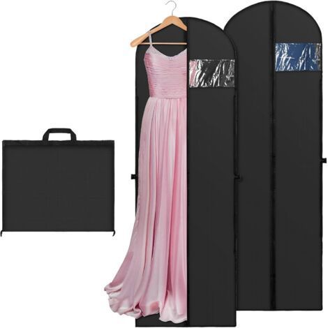 Set of 2Pcs Wedding Dress Cover 60x180cm Hanging Clothes Cover with Handle, Men's Suit Cover Dust-Proof Protective Covers with Zipper, Black (1/5)